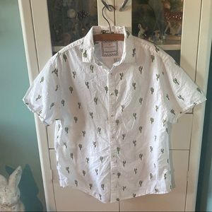 Denim & Flower cactus button down shirt men’s sz L slim fit euc